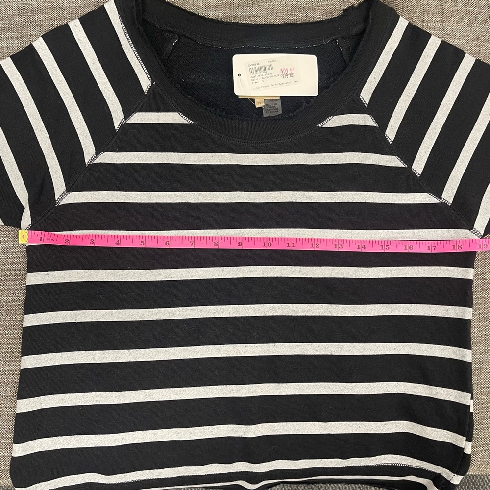 NWT Evereve Chaser Linen French Terry Short Sleeve Sweatshirt Striped Tee Size S - Picture 5 of 7